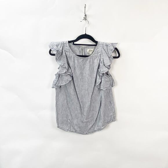 J. Crew Trademark 2 Womens Blue White Ruffle Top in Strip Ruffly Sleeves - Picture 2 of 9